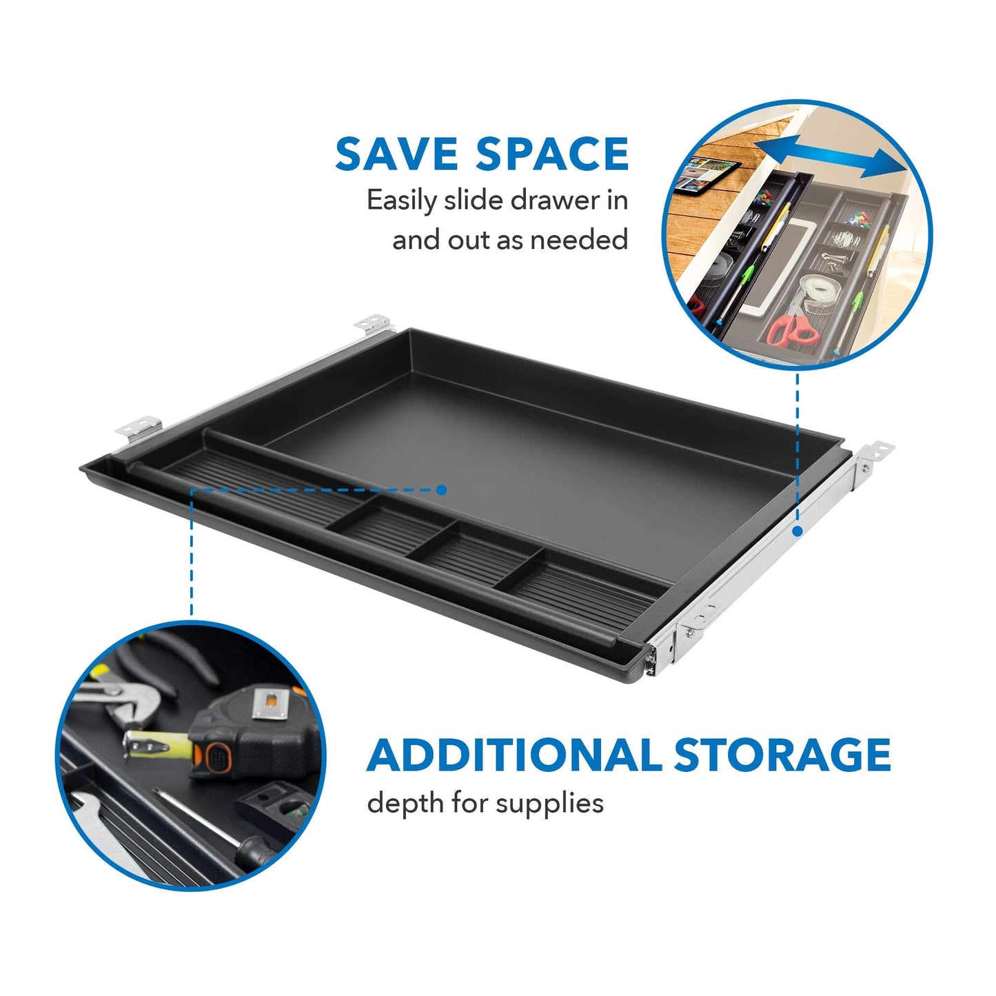 MOUNT-IT! Large Under Desk Pencil Drawer | 21.25” W, Ball Bearing Slide-Out Organizer for Office Supplies, Paper & Pencils | Fits Desks Over 1” Thick, Adjustable Extension 16.25”–28”