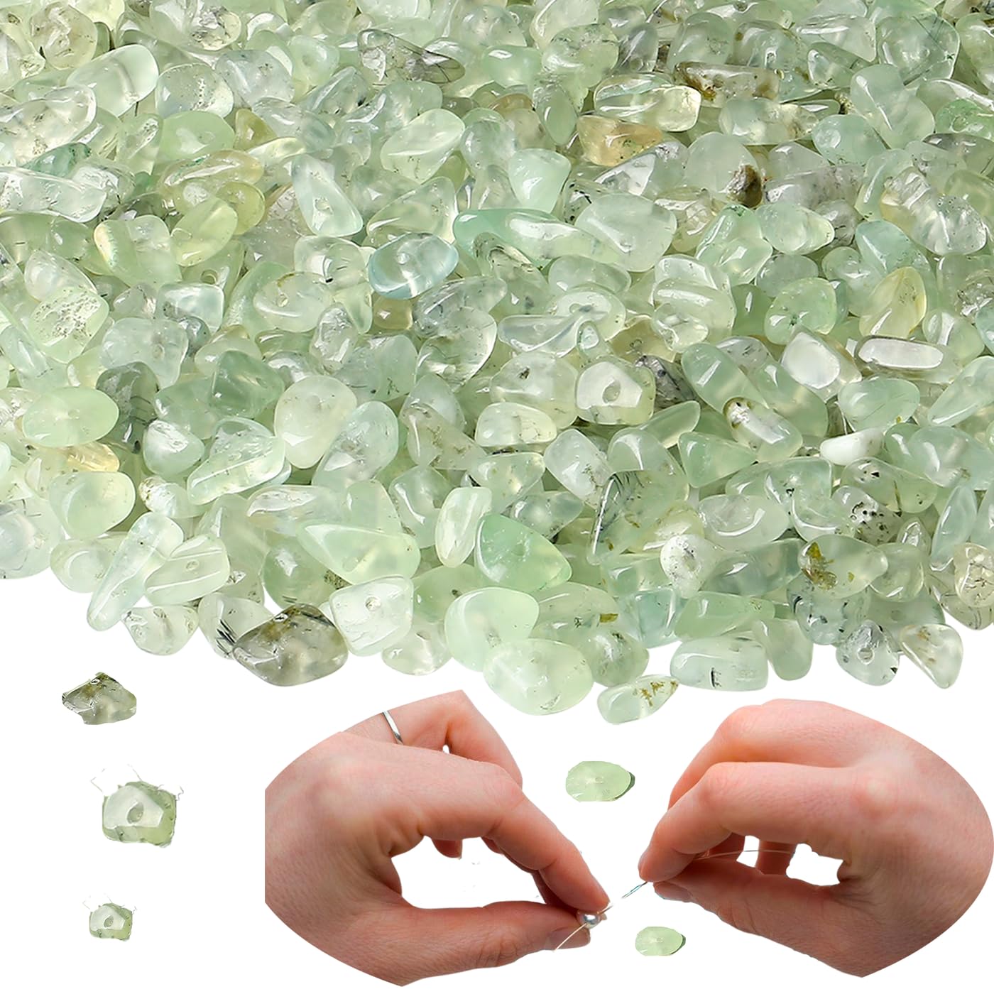XIANNVXI Prehnite Beads, Natural Chip Stone Beads 400Pcs Crystal Bead 5-8mm Irregular Healing Crystal Loose Rocks for DIY Jewelry Making