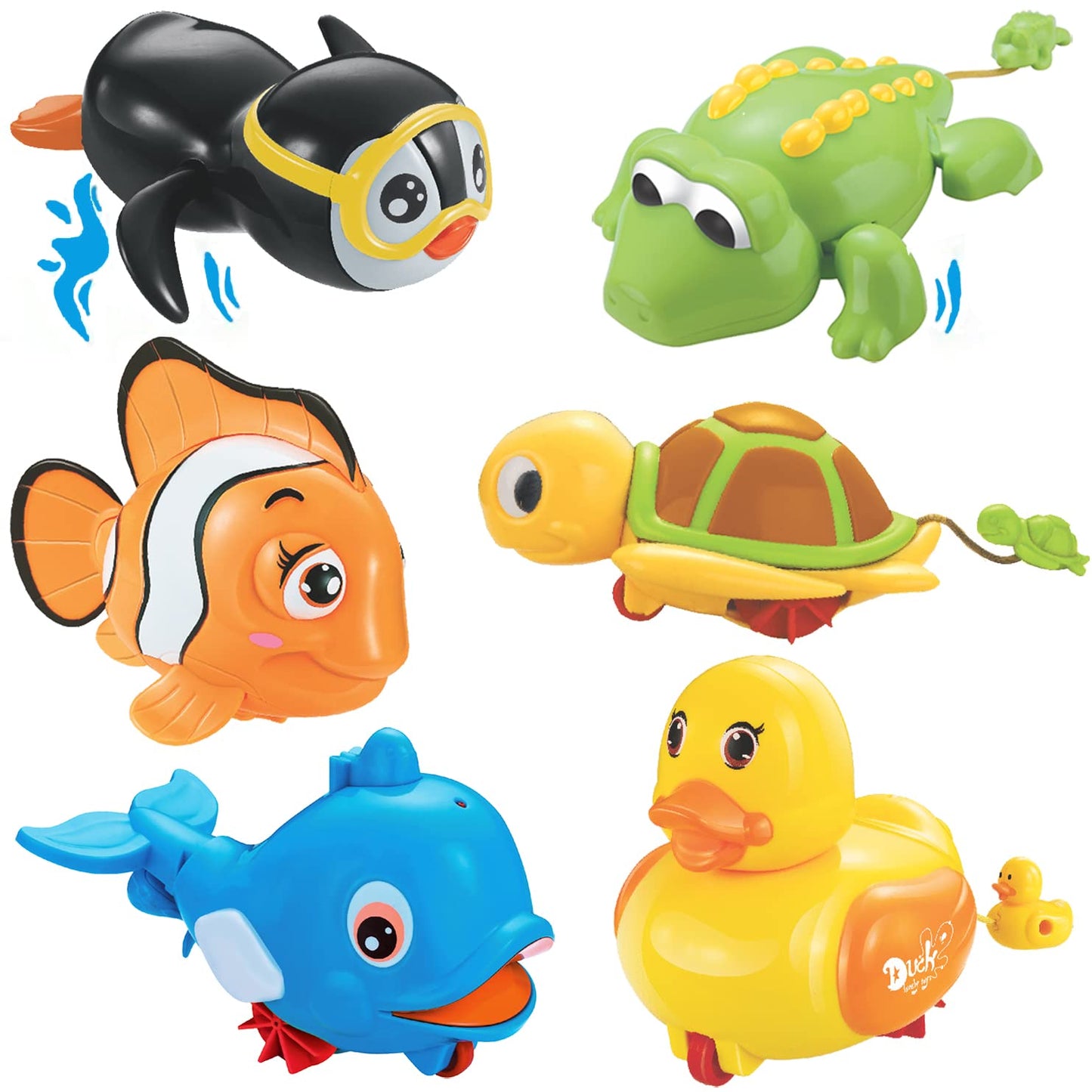 6 PCS Swimming Wind Up Bath Toys - Sea Animals in the Bathtub Windup Motorized Kids Water Bathtime Fun
