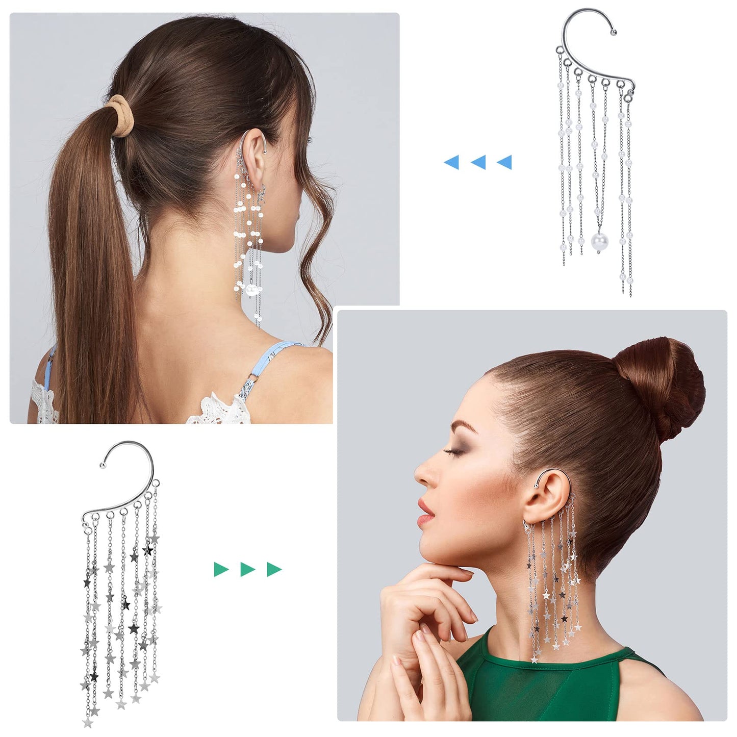 OIIKI 30PCS DIY Ear Cuffs, Non Piercing Wraps, Clip on Cuff, 7 Holes for Jewelry Making Decorative Accessories for Women - Silver
