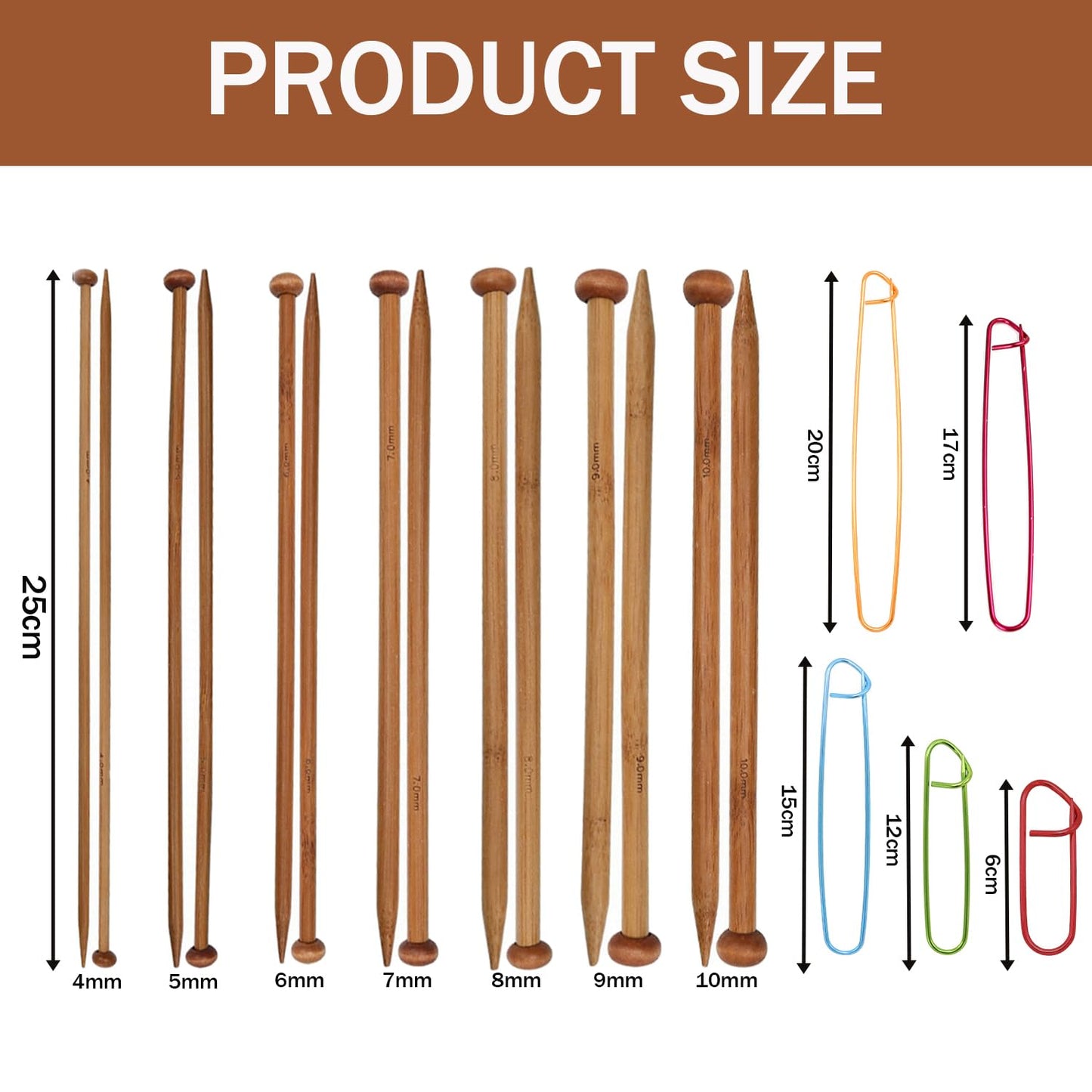 7 Pairs Bamboo Knitting Needles Set, Bamboo Natural, Long Wooden Knitting Needle, Single Point Straight Wood Needles, Wooden Knittings Needle for Beginners for Making Sweater, Shawl, Scarf