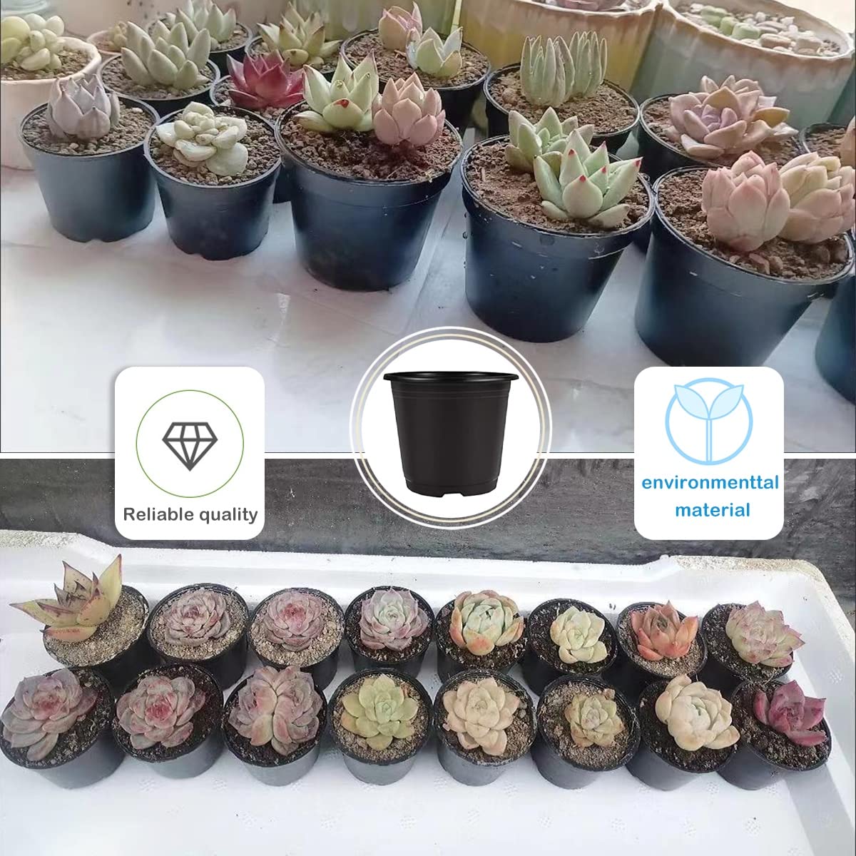 Farsheo Nursery Pots 50PCS 6inch Plastic Plant Flower Seed Pots Starter Pot for Seedling Nursery Supplies Grow Planter Flower Pot Container for Seedling Cultivation (Black 6inch 50PCS)