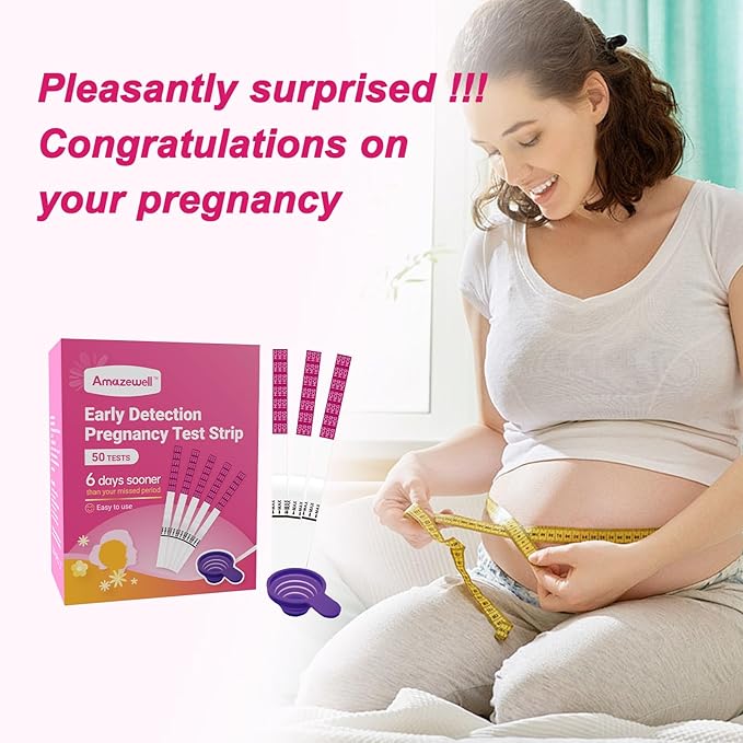 50 Count Pregnancy Tests with Cup,Pregnancy Test Strips for Home Detection, Over 99% Accuracy, Individually Wrapped, 5mm Width HCG Test Kit, Fertility Value Pack, Prueba de embaraz