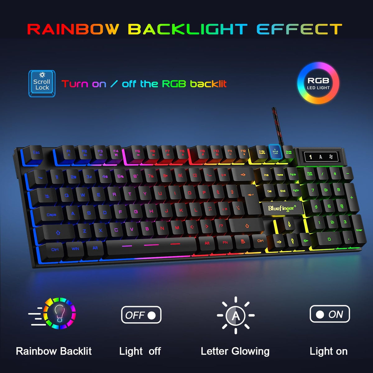 BlueFinger RGB Gaming Keyboard and Backlit Mouse and Headset Combo, USB Wired Backlit Keyboard, LED Gaming Mouse Set, Headset with Microphone for Laptop PC Computer Game and Work