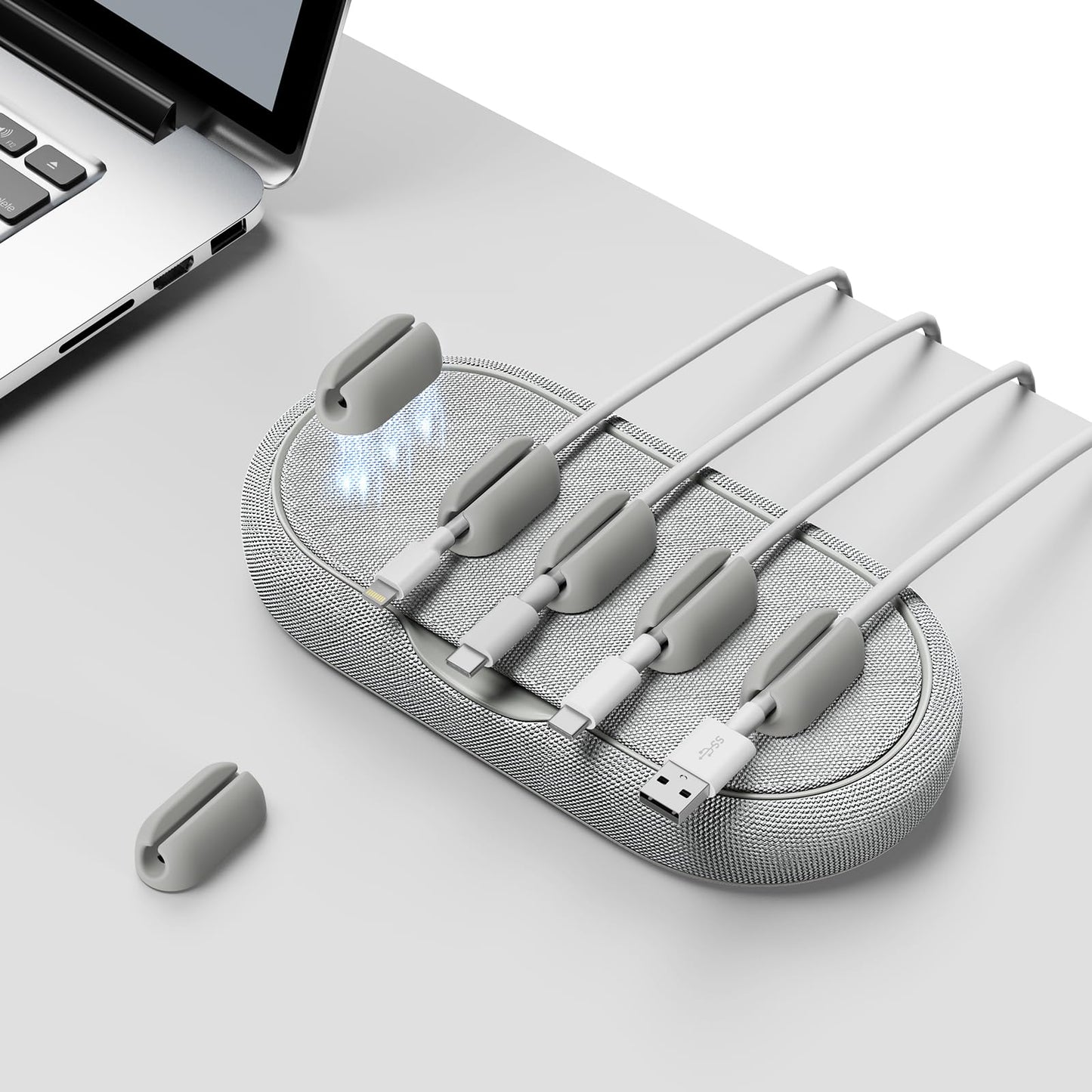 Cable Management, Magnetic Cord Organizer, Desk Cord Holder Wire Keeper with 6 Magnetic Cable Clips, Charger Cord Management for Home Office, Lightning/USB C/Micro Cable, White
