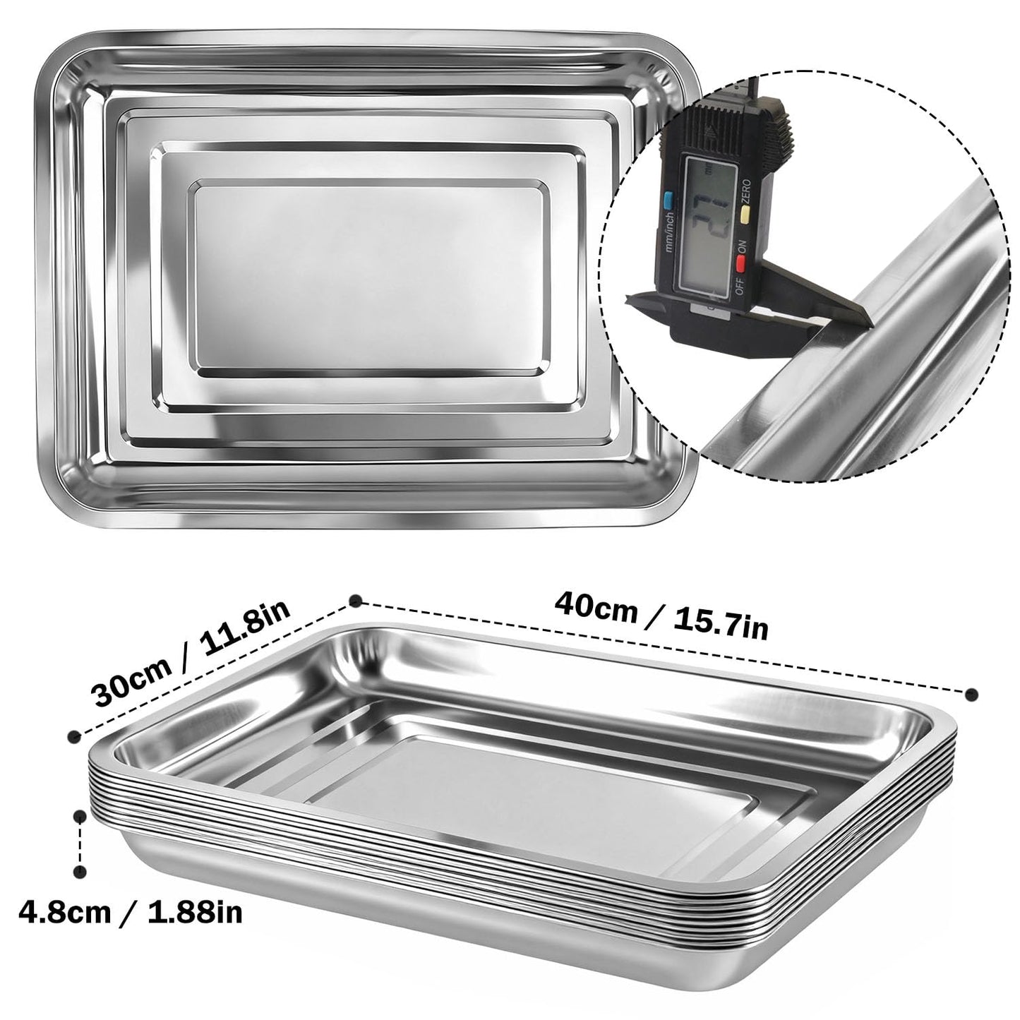 Yiksonyo 10-Pack 16 Inch Stainless Steel Growing Trays, Heavy-Duty Metal Sprouting Tray for Plants, Stainless Steel Plant Germination Trays for Hydroponics, Transplanting (Silver)