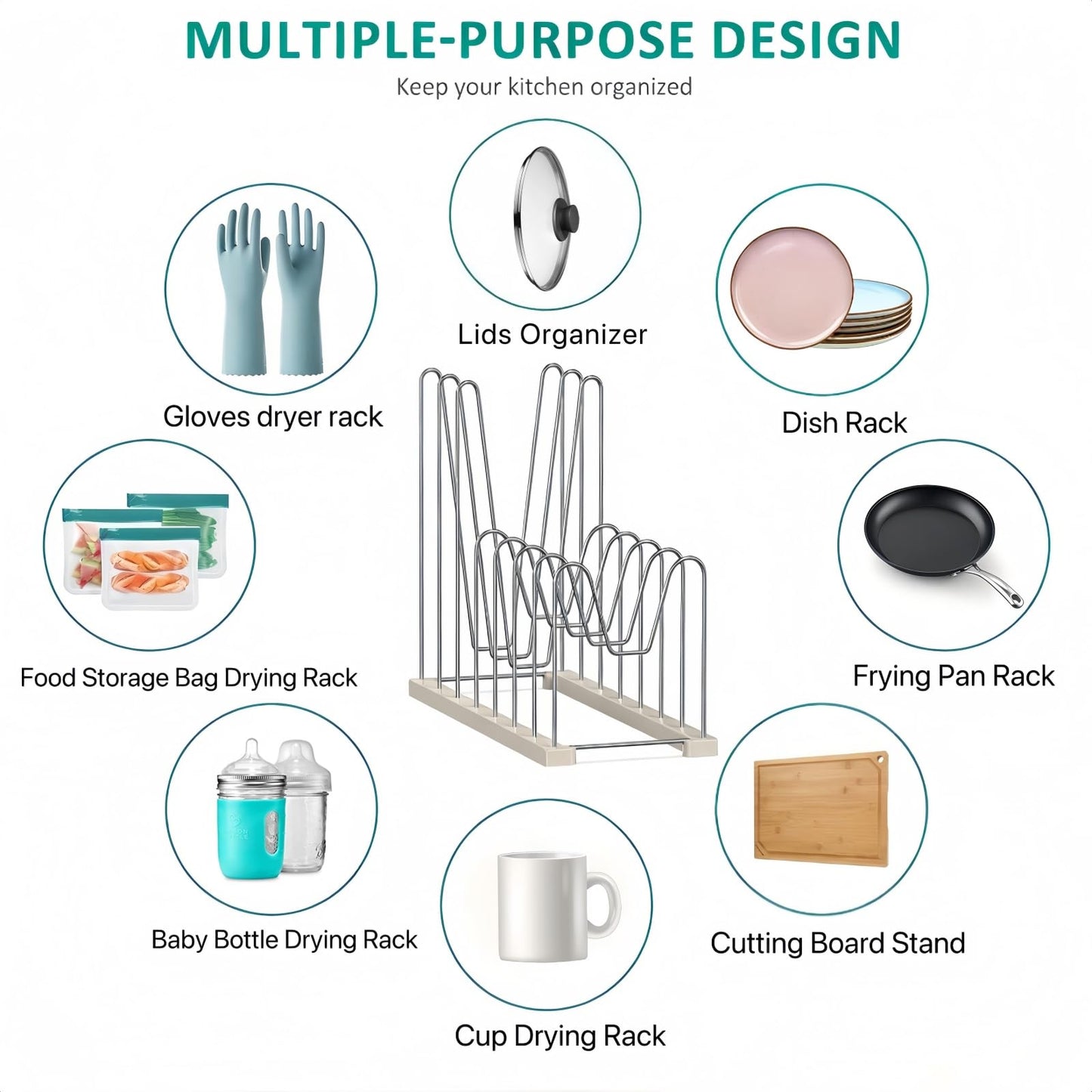 SHILFID Plastic Bag Drying Rack, Reusable Bag Drying Rack for Silicone Bag & Ziploc Bag, Bottle Dryer Rack for Gloves & Glasses, Pan Lid & Cutting Board Organizer