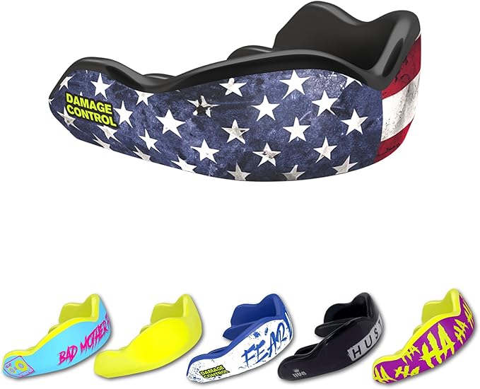 DAMAGE CONTROL High-Impact Mouth Guard – Sports Mouthguard for Boxing, Football, Lacrosse & Basketball, Protects Teeth & Jaw, Protective Mouthpiece for Adults & Youth (Adult, Old Glory American Flag)