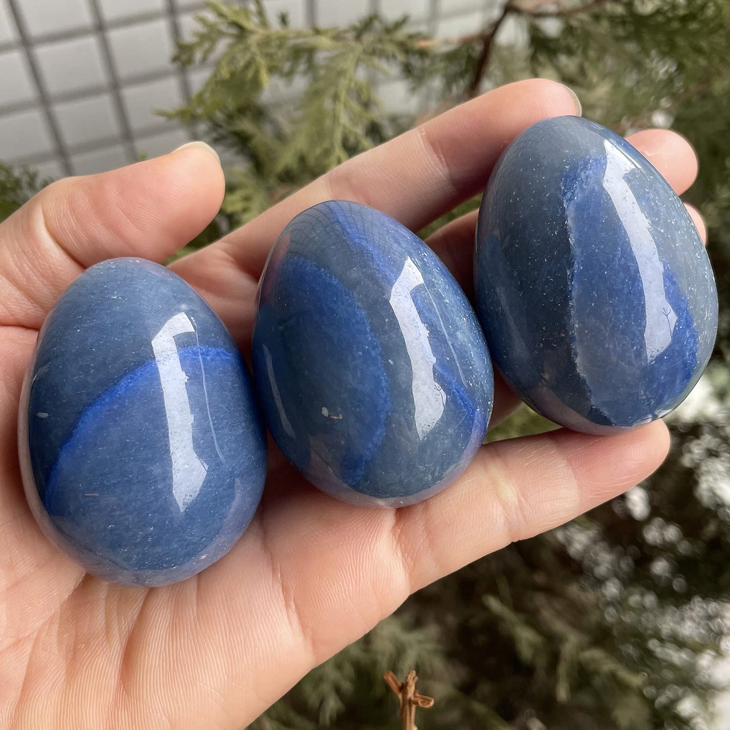 favoramulet Polished Stone Egg for Easter Day, Palm/Pocket/Worry Enegry Healing Crystal Display Sphere Figurine Fengshui, Blue Aventurine 1.8" x 1.3"