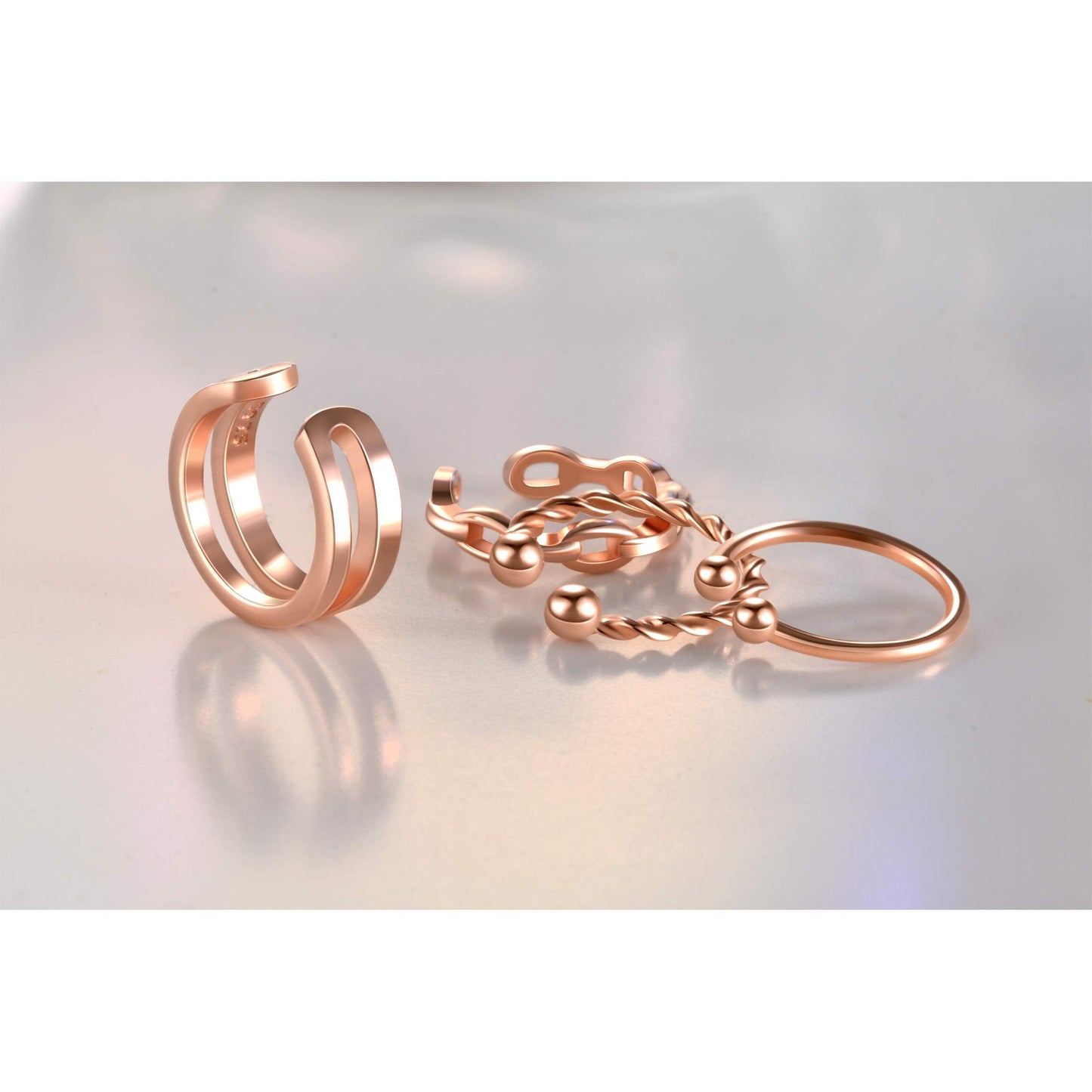 Ear Cuffs 18K Rose Gold Plated 925 Sterling Silver Cuff Earrings for Women Non-Piercing Cartilage Earrings