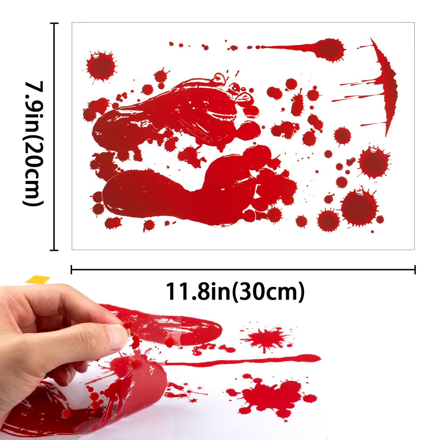 Llewyn Halloween Decorations Window Clings - 9 Sheets 90 Pcs Bloody Handprint Footprints Stickers with 10 Pcs Tattoo Stickers, Double Sided Static Wall Floor Decals for Horror Bathroom Zombie Party