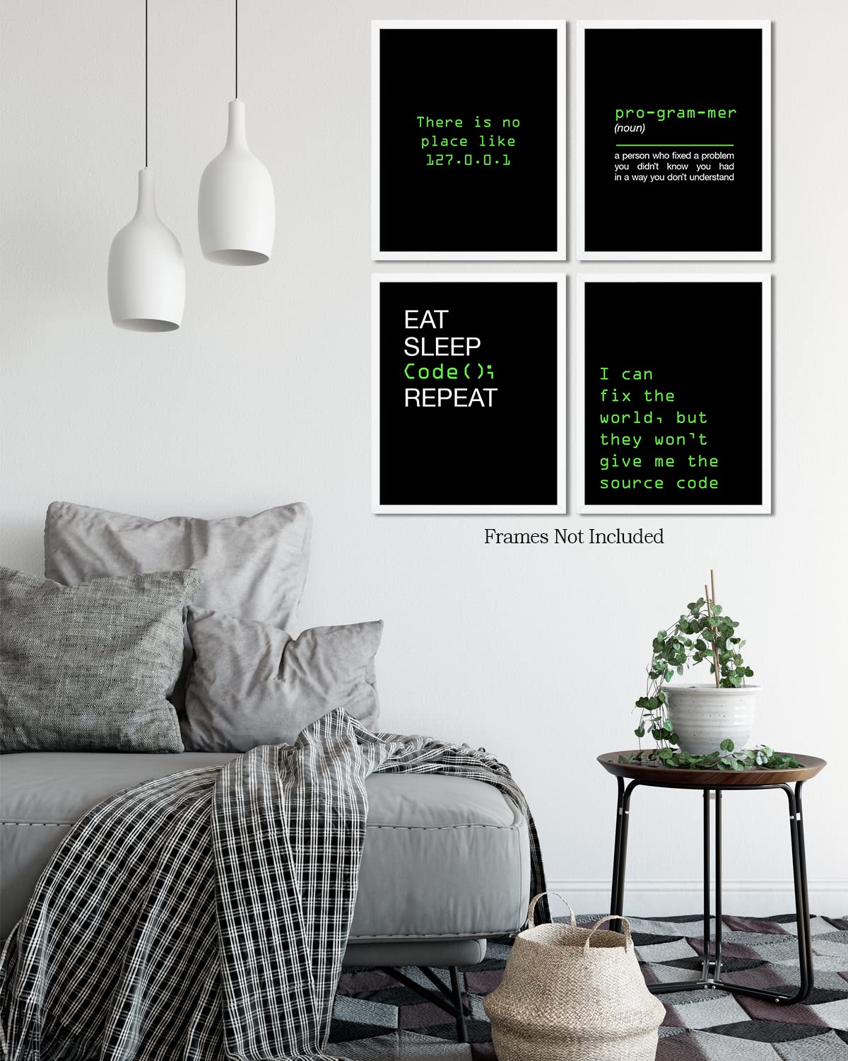 Govivo Office Decor - Computer Science Art - Set of 4 Geek Wall Art - Fun Gift For ICT Teacher, Student, Coding Nerd, Computer Programmer, Dad - 11x14 unframed print