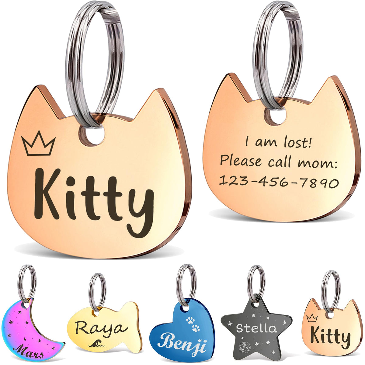 Anavia Small Size Dog Cat ID Tags, Small/XS Personalized Color Plated Stainless Steel Puppy Kitten Name Tags, Customized Engraved Nameplate Pet Collar Tag (Blue, Star)