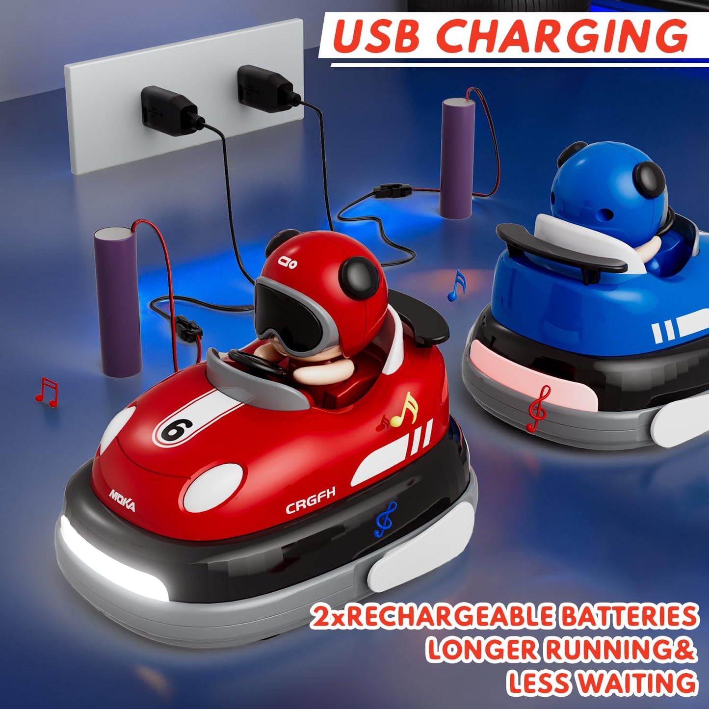 2-Player Battle 2-5 rc Car toddler Boys Children's Day Toy | Cartoon Remote Control Bumper Cars With Light & Sound – Racing Set (Drift + Collision Modes) | 360° Spinning | Rechargeable Kids’ Race Cars