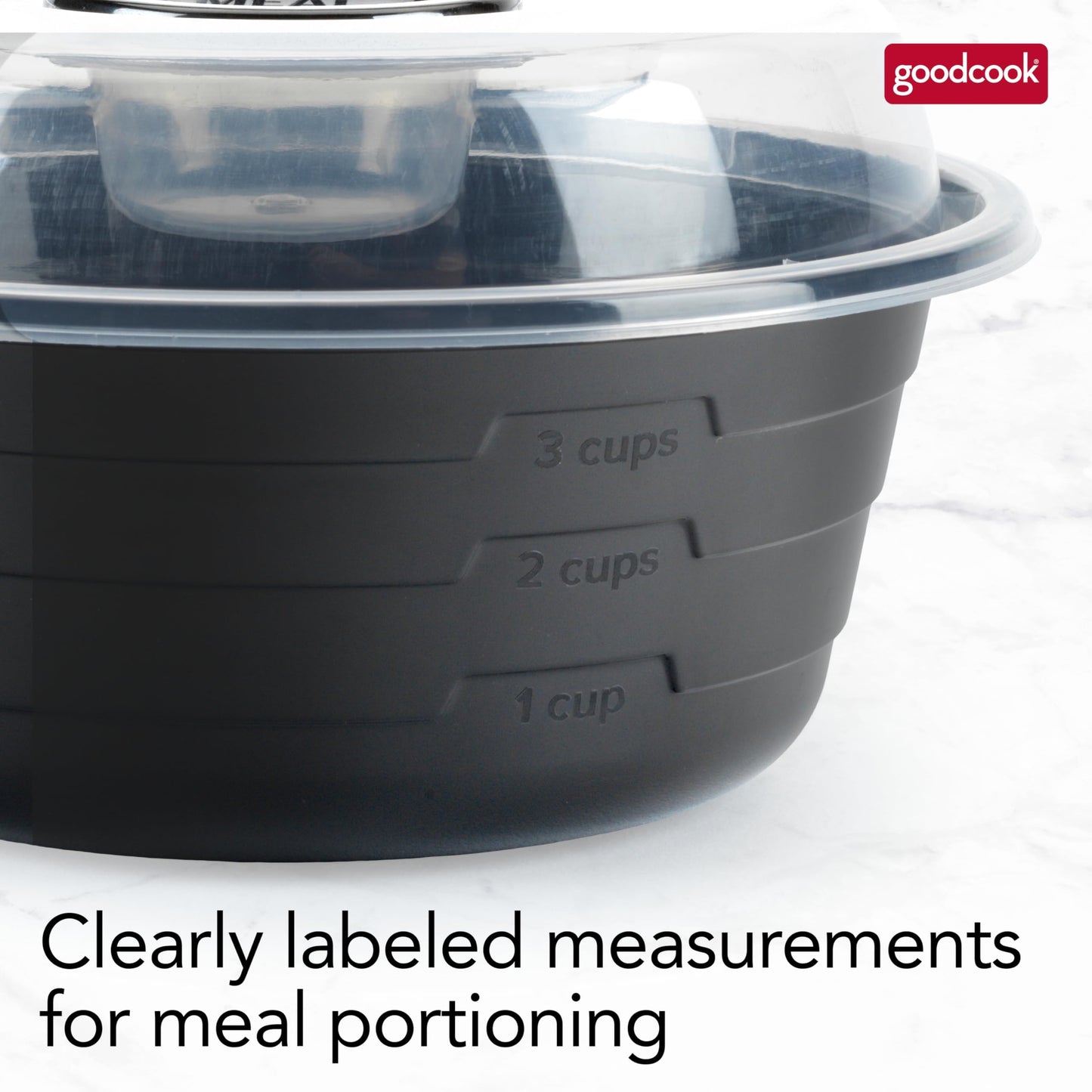 GoodCook 4-Cup Meal Prep Bowls Set with Lids and Dressing Cup, Microwavable Food Storage Containers for Meal Prepping, Set of 10, Black