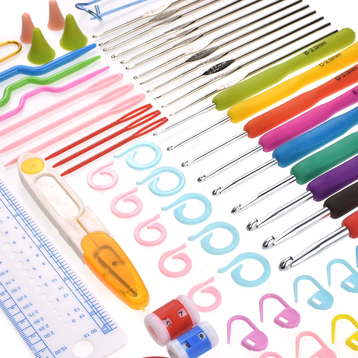 KOKNIT Crochet Hooks Set with Storage Case, 68pc Knitting Accessories, Soft Grip Ergonomic Crochet Needles, Smooth Coloured Aluminum Yarn Crochet Hooks Crochet Kit with Crochet Tools