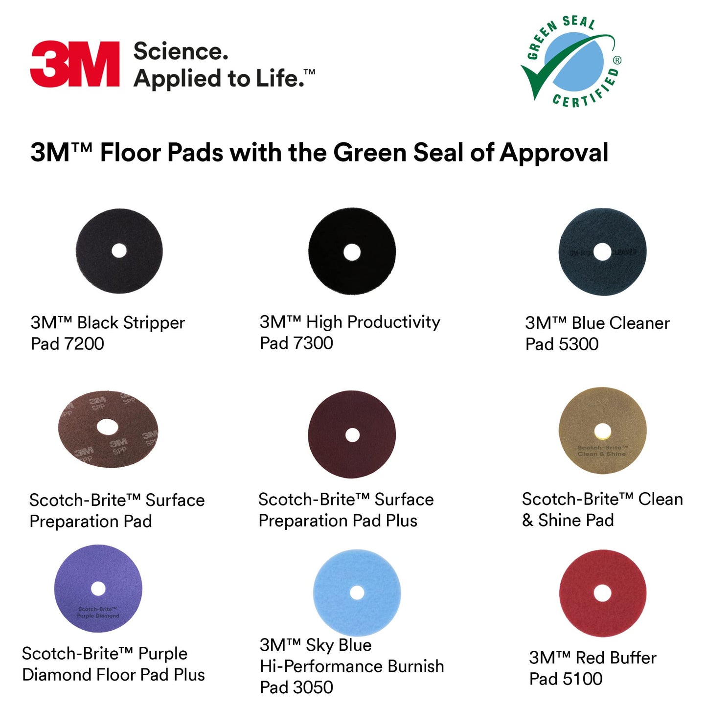 3M Black Stripper Pad 7200, 13" Floor Care Pad (Case of 5)