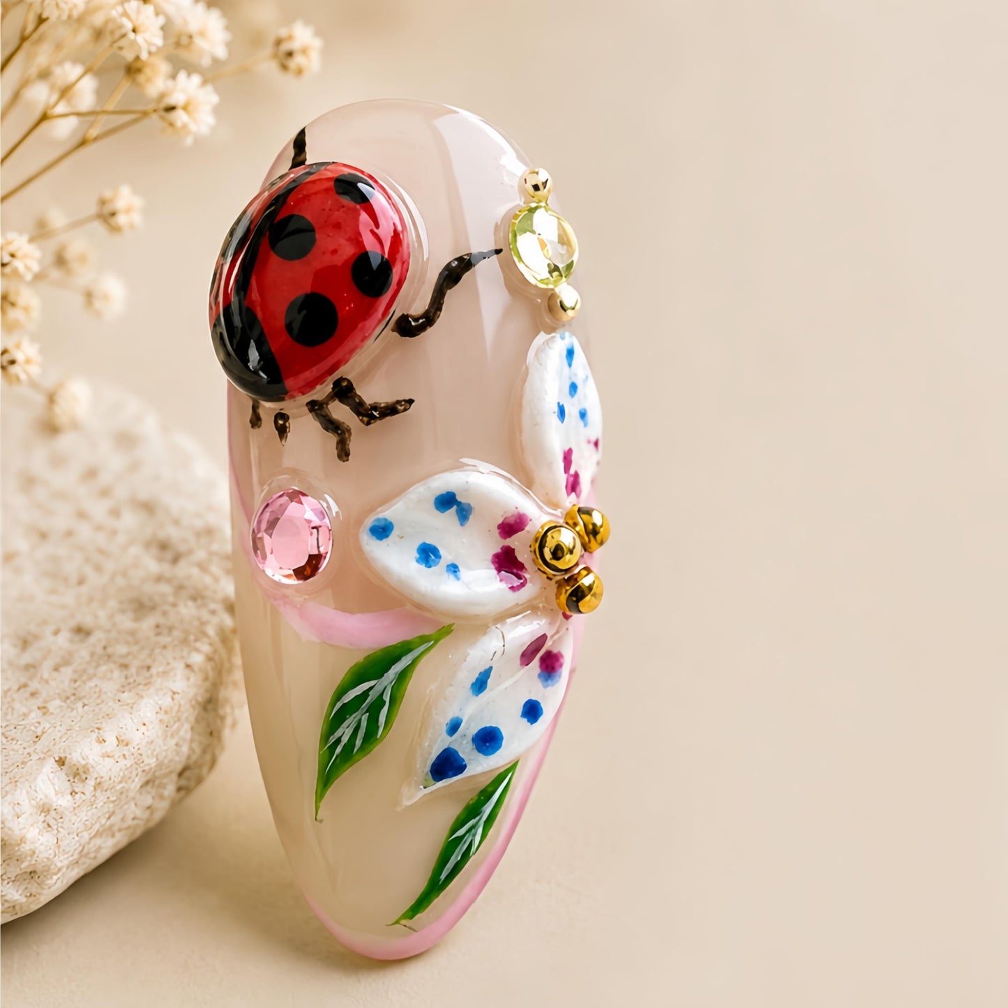 Handcrafted Press On Nails Italian Vacation Style Buttfly & Bugs 100% Handmade Realistic Artistic Fake Nails With Adhesive Glue Tabs And Tool Gifts For Women (Hand-Painted Butterfly,Medium M)