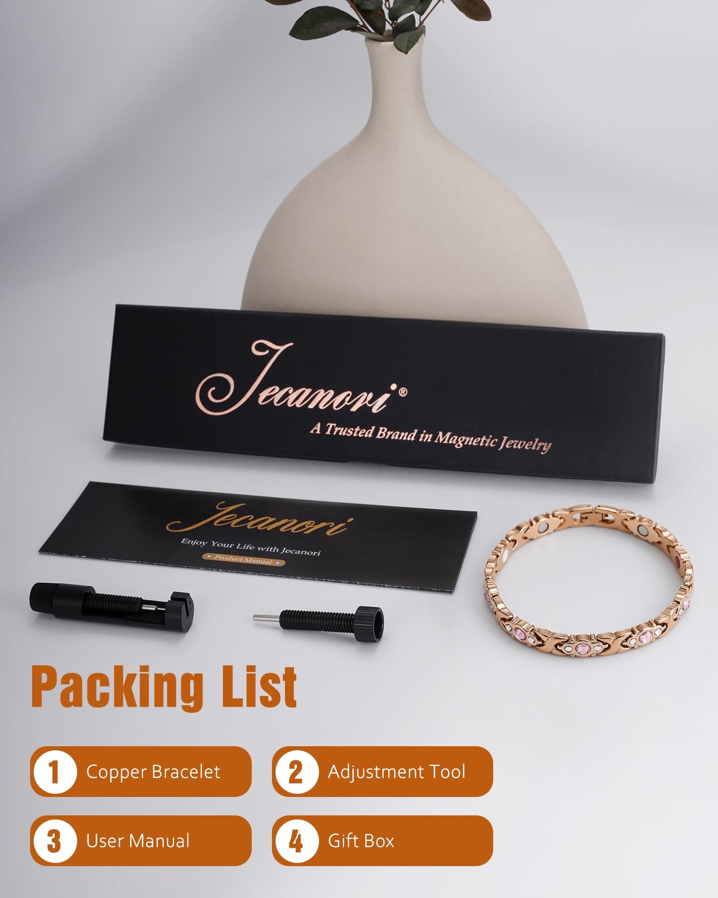 Jecanori Magnetic Bracelet for Women- 3500 Gauss Ultra Strength Magnets Bracelet Include Removal Tool,Ideal Gift
