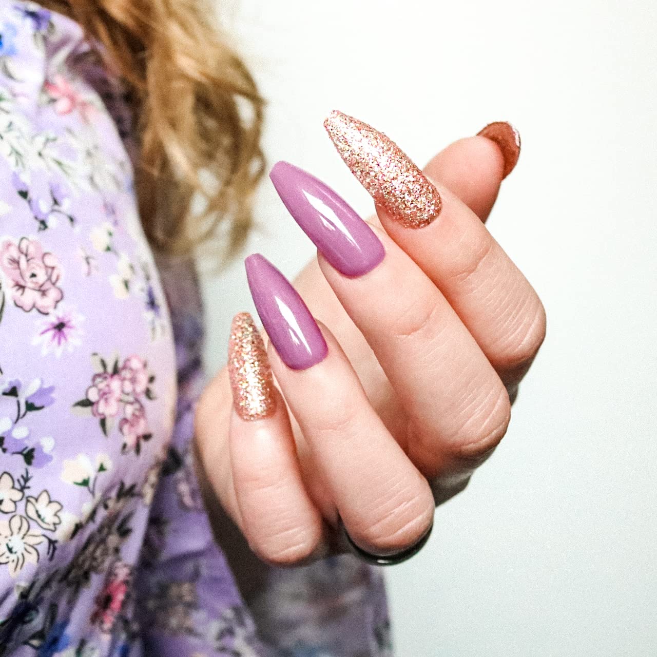 Allkem Berry Glam Press on Nails | Glossy Long coffin | 10 sizes - 20 pcs Ballerina Nail kit with Glue