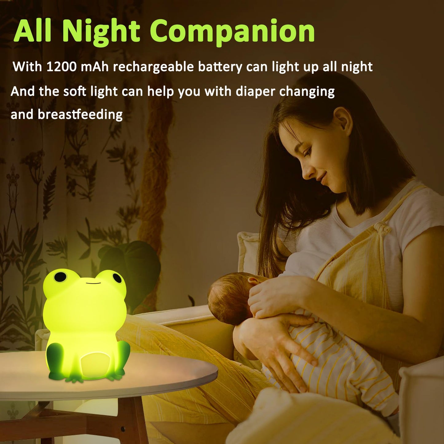 OkiyiD Frog Night Light for Nursery, Rechargeable Dimmable Bedside Lamp with Touch Control(ABS+SIL), Portable Kids Gift for Girls, Boys, Babies