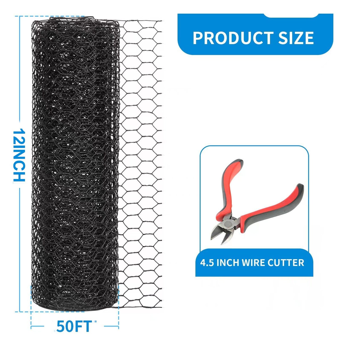 DOLEMODUO 1/2 Inch Black Wire Mesh Roll - 12'' x 50' Chicken Wire Fence, 20 Gauge Hardware Cloth Poultry Netting for Garden/Animal Barrier/Rabbit/Floral/Chicken Coop/DIY Projects
