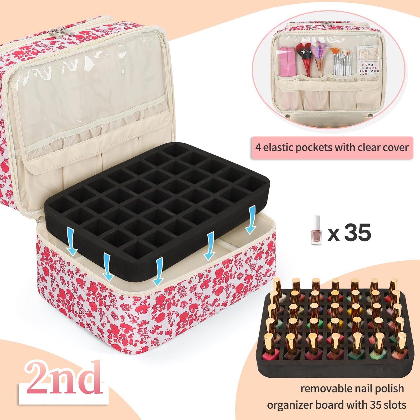 CUBETASTIC Nail Polish Organizer, Nail Supplies Storage Case Holds 45 Bottles Nail Polish & Nail Lamp, Travel Nail Tech Carrying Bag, Nail Kit Bag For Nail Stuff & Manicure Tools