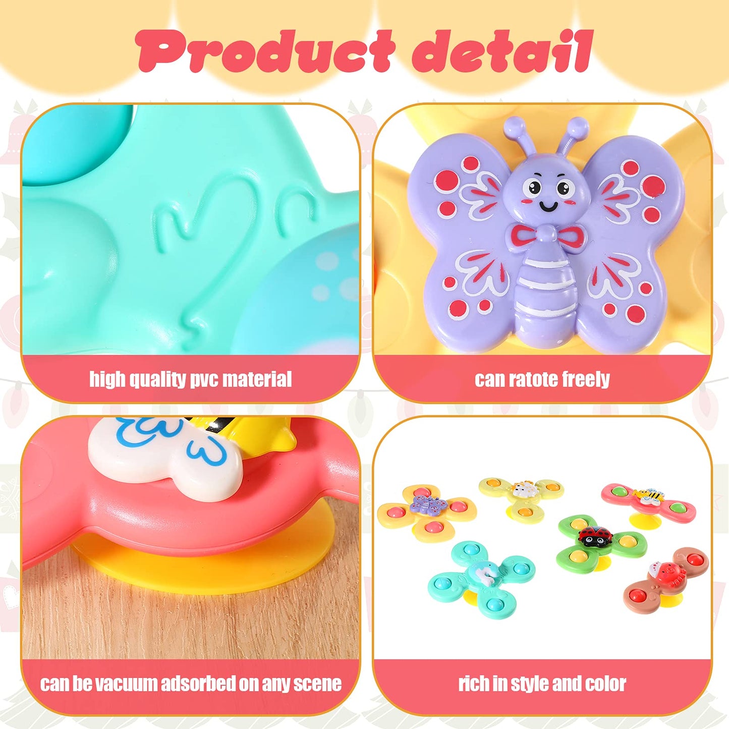 Harrycle 6 Pieces Suction Cup Spinner Toy Sea Theme Sensory Bath Spinner Toys Bear Butterfly Suction Cups for Birthday Learning Game and Party Supplies