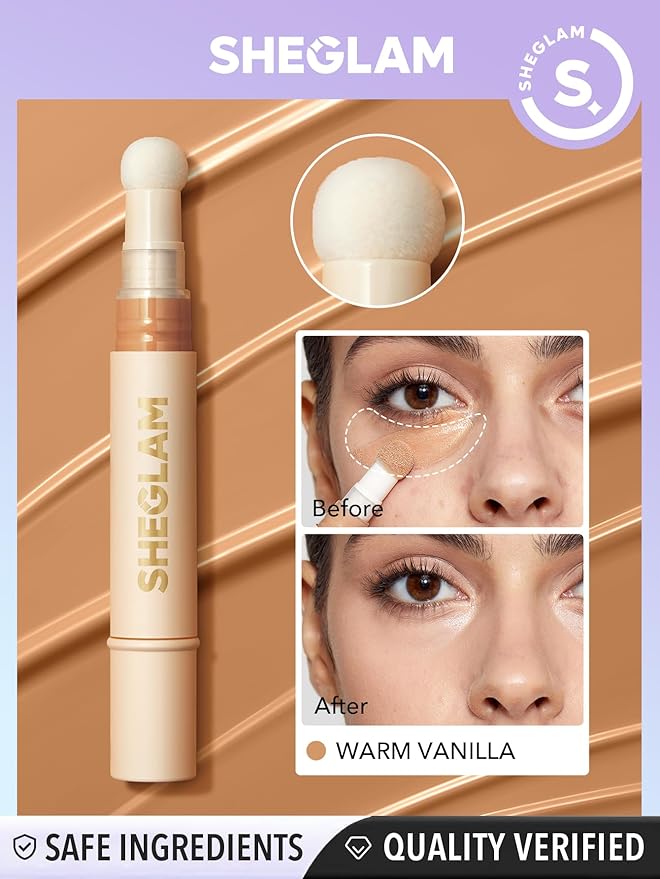 SHEGLAM Complexion Boost Concealer Sponge-Head Applicator Matte Liquid Concealer Long Lasting Brightening Color Corrector Weightless All-Day Long Lasting Hydrating Concealer-Warm Vanilla