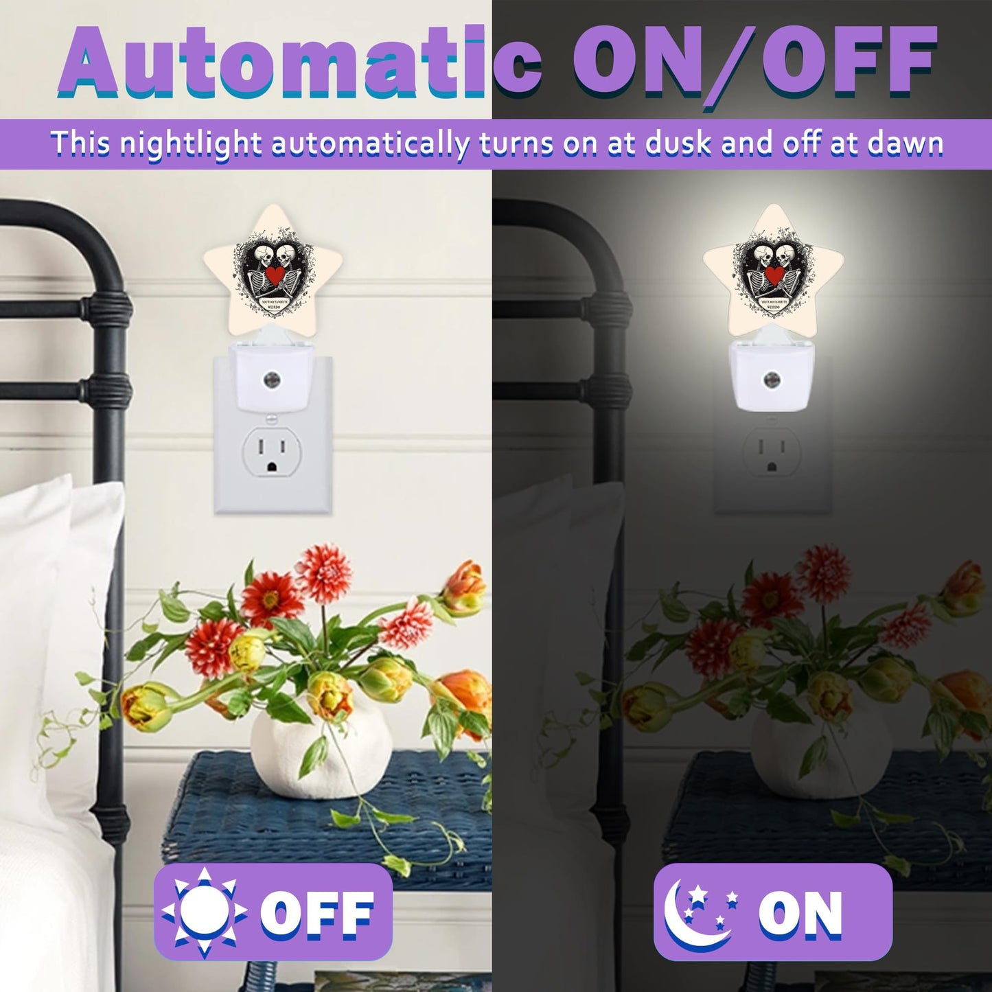 Snowmolle Gothic Skeleton Night Lights Plug Into Wall Decorative,Red Heart Sleep Friendly Lamp, Energy Efficient Dusk-to-Dawn Sensor Nightlights for Kid Bedroom Nursery Bathroom