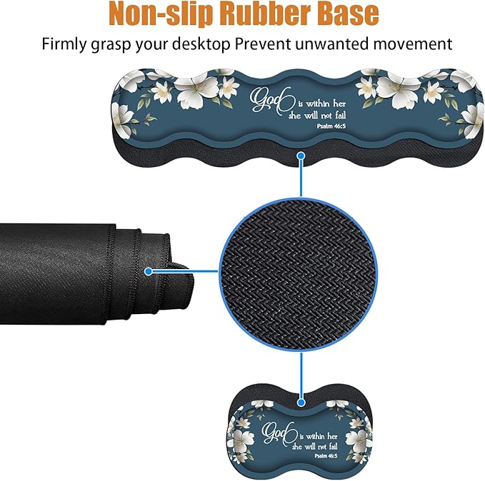 4 in 1 Ergonomic Keyboard Wrist Rest & Mouse Pad Wrist Rest Set,Large XXL Gaming Desk Mat 31.5"x 11.8" with Non-Slip Base,Memory Foam for Home Office Study Gaming,Floral Quote Bible Verse Psalm 46:5
