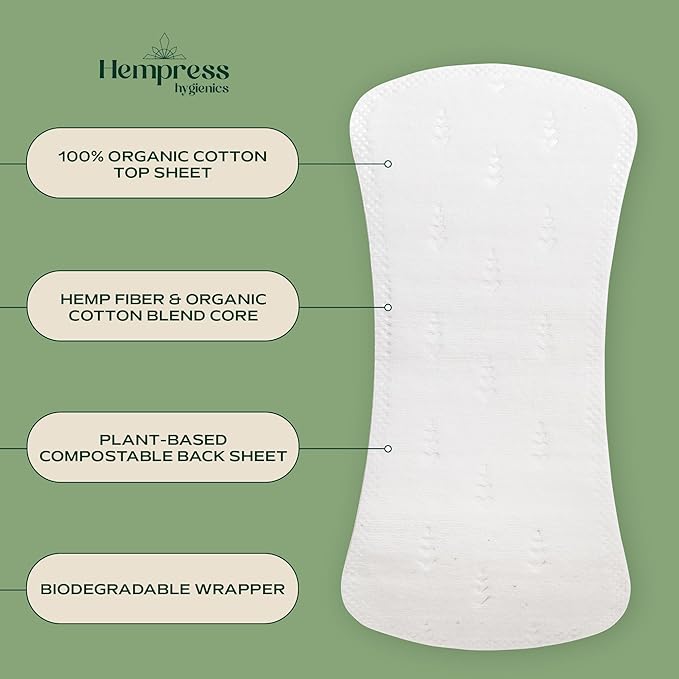 Hempress Panty Liners for Women, 80 Count, Feminine Care Organic Pads, Light Absorbency Comfortable Discreet Pantiliners, Cotton Menstrual Sanitary Napkins, Fragrance Free, Skin Friendly & Breathable