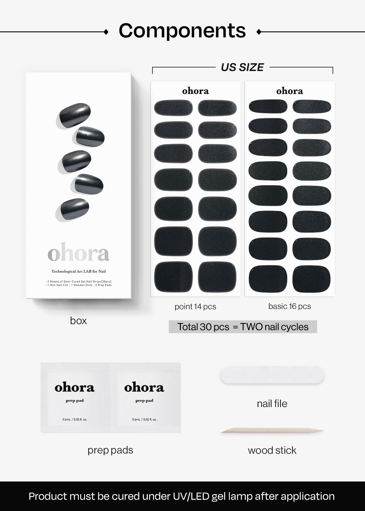 ohora Semi Cured Gel Nail Strips (N Boba Chrome) - Works with Any Nail Lamps, Salon-Quality, Long Lasting, Easy to Apply & Remove - Includes 2 Prep Pads, Nail File & Wooden Stick