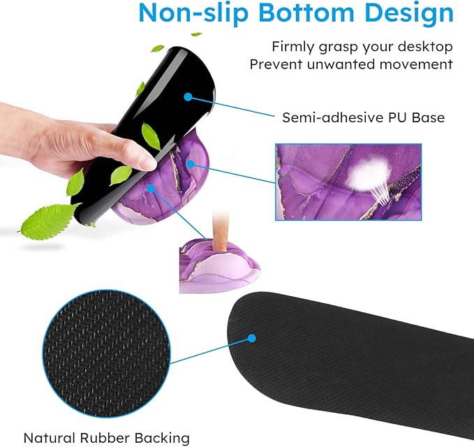 iCasso Purple Ergonomic Large Mouse Pad with Wrist Support, 4in1 XXL Desk Mat Set- Keyboard Wrist Rest + Mouse Wrist Rest + Coaster, Marble Style Desk Pad Mousepad