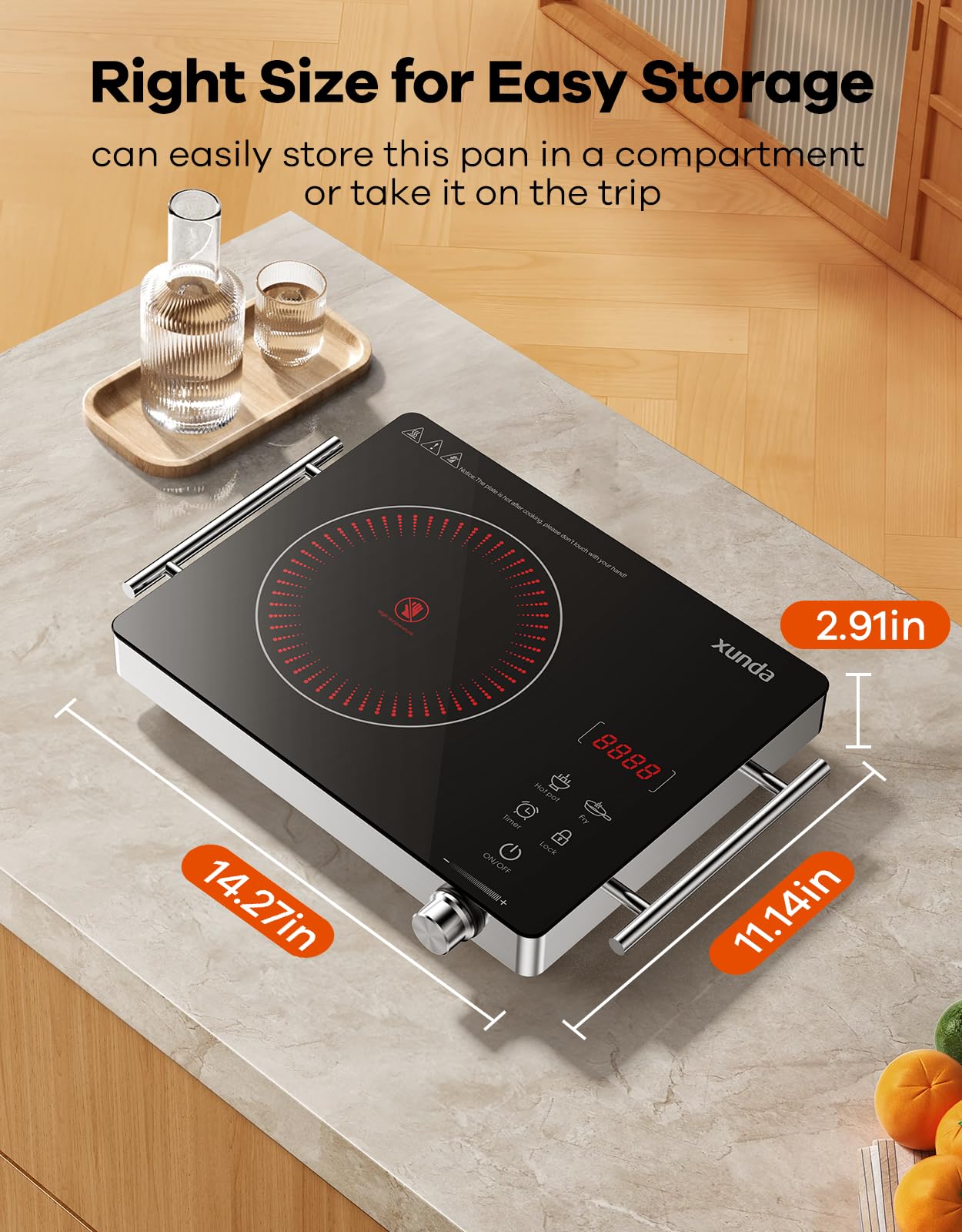 xunda 1800W Portable Electric Stove, 110v Electric Burner with Carry Handle Hot Plate, Ceramic Infrared Single Burner Cooktop, Touch & Knob Control Timer, Safety Lock (Black)