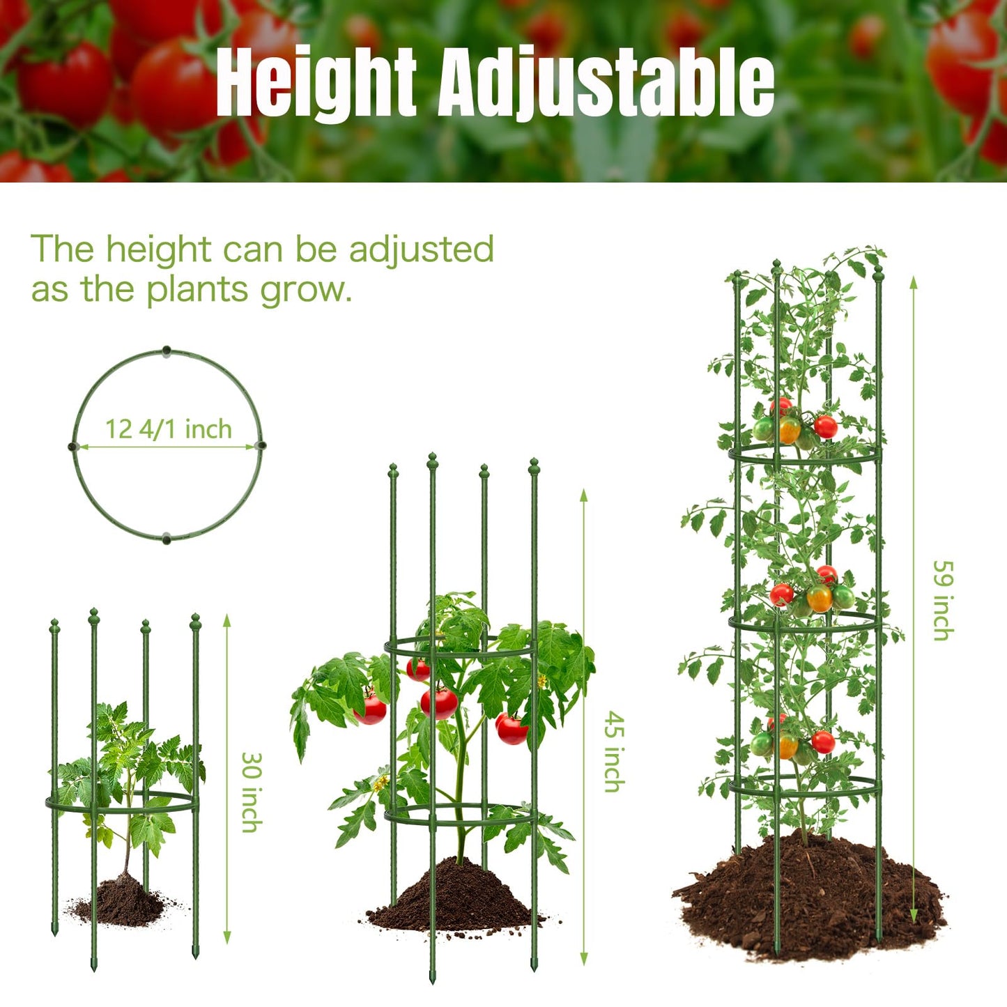 joyhalo 3 Pack Tomato Cages for Garden, 59 Inch Tomato Cage Heavy Duty, Height Adjustable Tomatoes Trellis for Climbing Plants Vegetables Flowers Cucumber Peony