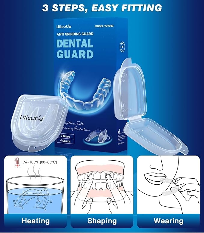 Mouth Guard for Grinding Teeth at Night,Teeth Grinding Mouth Guard for Sleep,Reusable Guards for Sleeping,4 Pack/2 Size,Clear