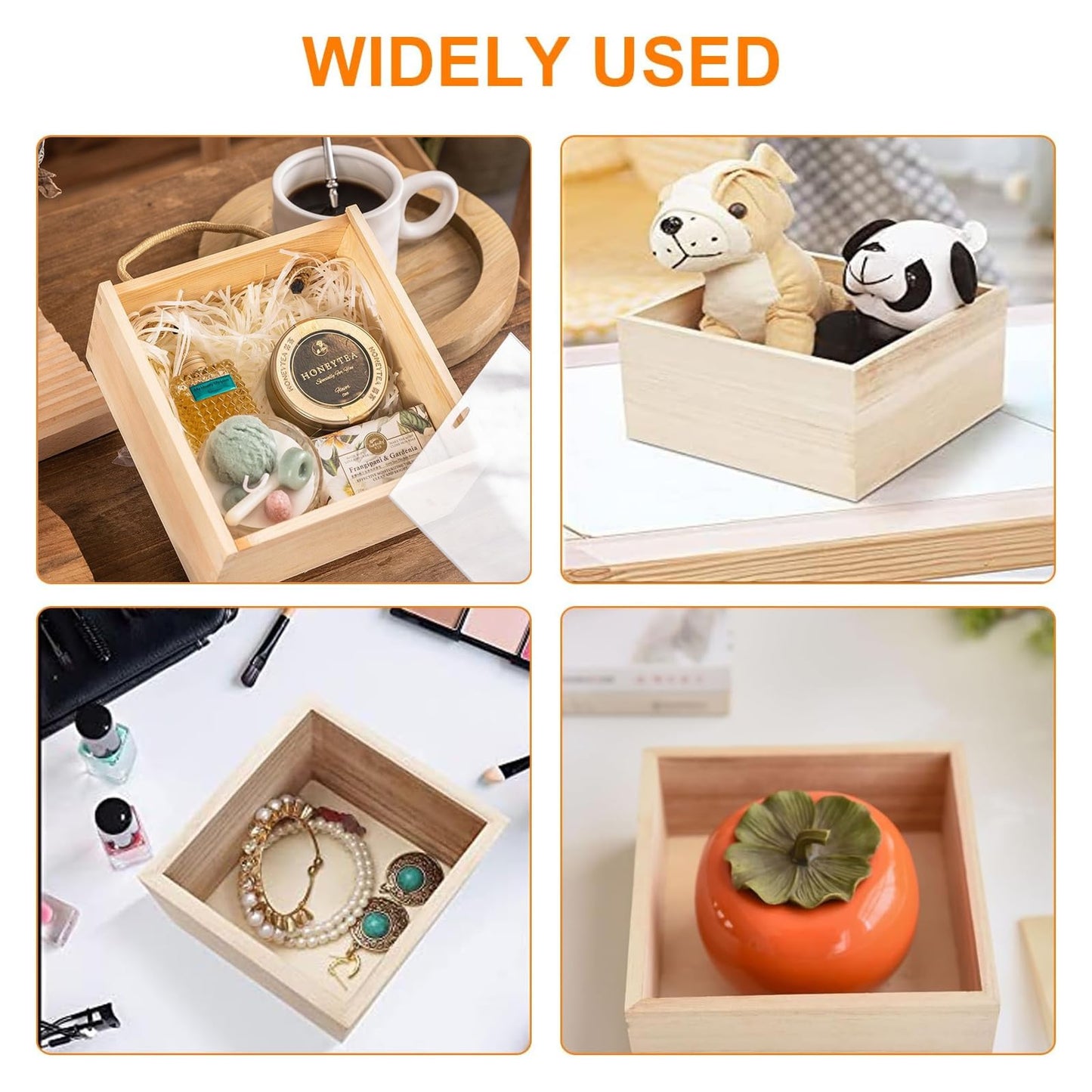 Voittozege 8 Pack Unfinished Wooden Box, 6 x 6 Inch Square Rustic Small Wooden Boxes for Crafts Organizer Container Box for DIY Craft Collectibles, Succulent Plant Pot, Drawer, Home Desktop Decor
