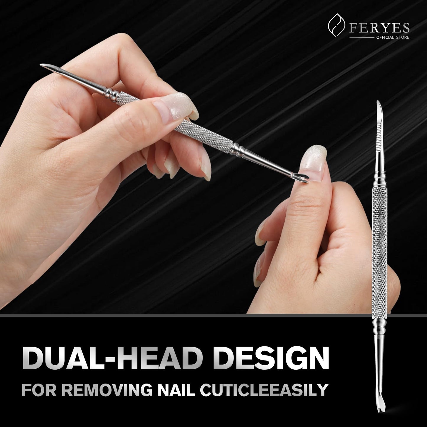 FERYES 5PCS Toenail Clippers Long Handle Clipper for Thick Nails, Straight Blade Clipper for Ingrown Nails, 360° Rotating Jaw Nail Clipper, Cuticle Fork, and Nail File