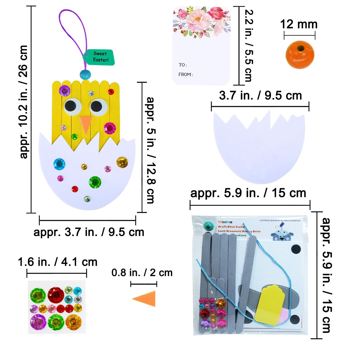 Winlyn 26 Sets Easter Craft Kits Spring Crafts DIY Craft Stick Easter Ornaments Decorations Art Sets Bunny Chick Lamb Flower Foam Stickers Arts and Crafts for Kids Classroom Activities Party Favors