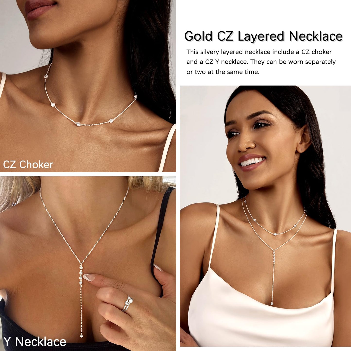 Luxval Long Silver Necklace for Women- Dainty Silver Teardrop Drop Lariat Necklace Trendy Layered Simple CZ Y-Shaped Body Chain Stack Wedding Prom Dangle Statement Necklace Jewelry Gifts