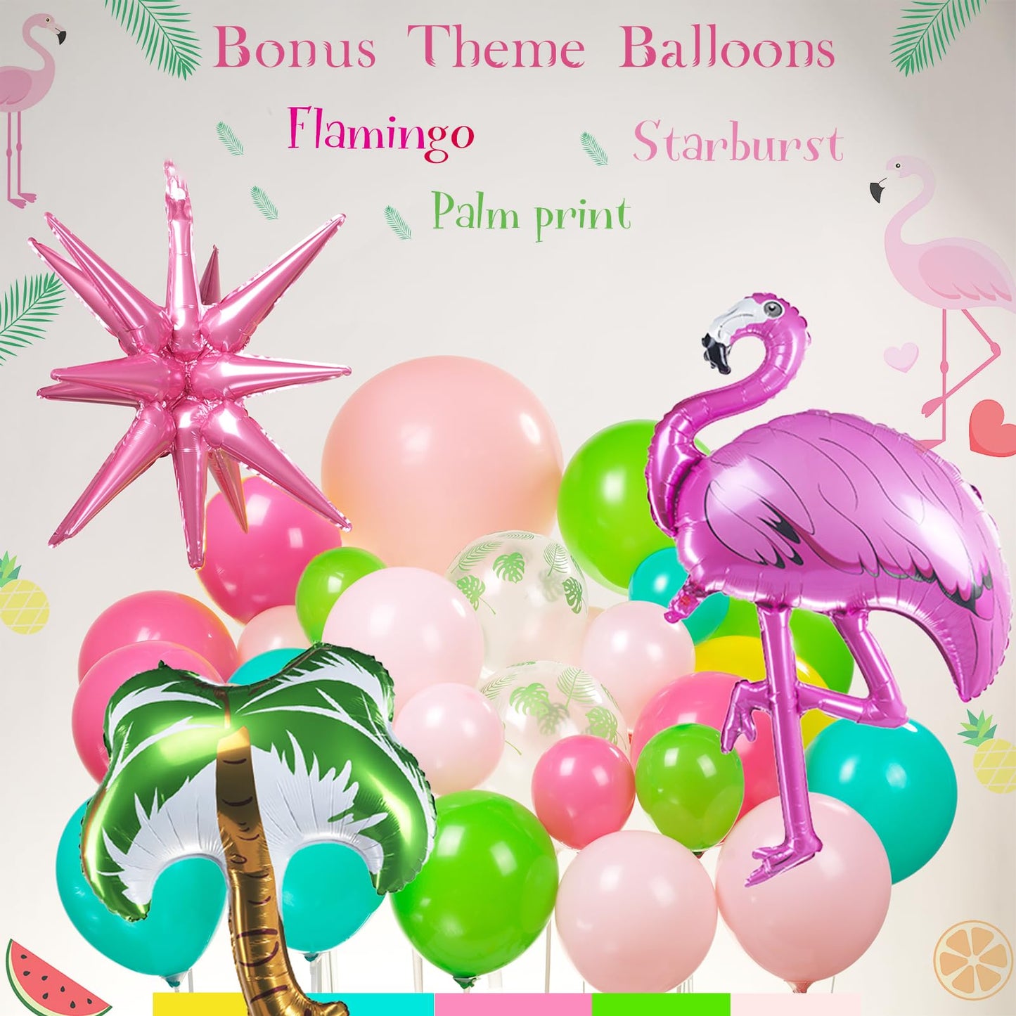 Tropical Luau Balloon Arch Kit - 126Pcs Flamingo Party Decorations with Teal Blue Pink Green Balloons, Palm Print & Pineapple Foil Balloons - Perfect for Hawaiian Aloha Summer Beach Birthday Party