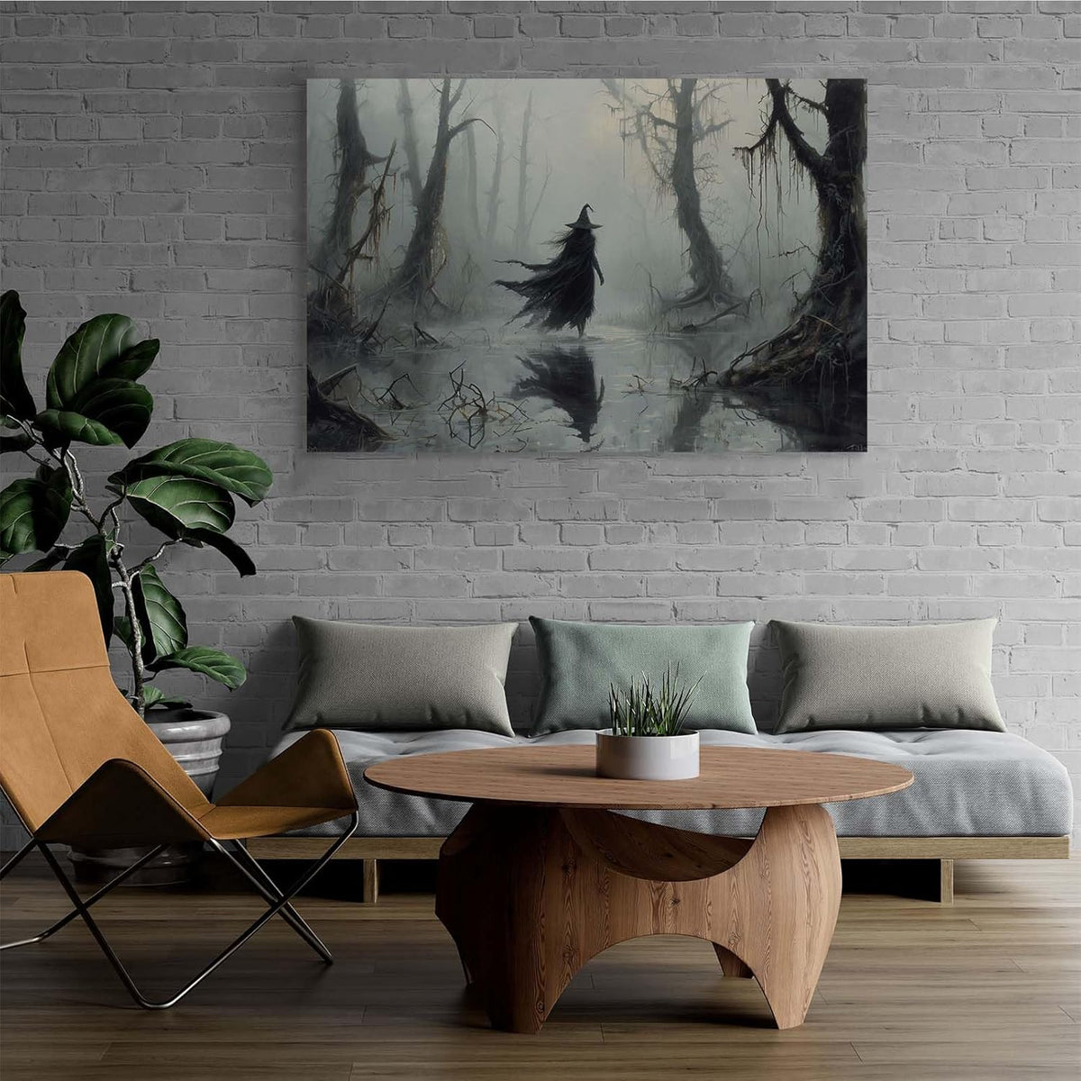 JFHCQJPK Vintage rustic swamp witch poster dark moody wall art gothic horror season halloween print for home decor retro dark moody painting20x30in Frameless