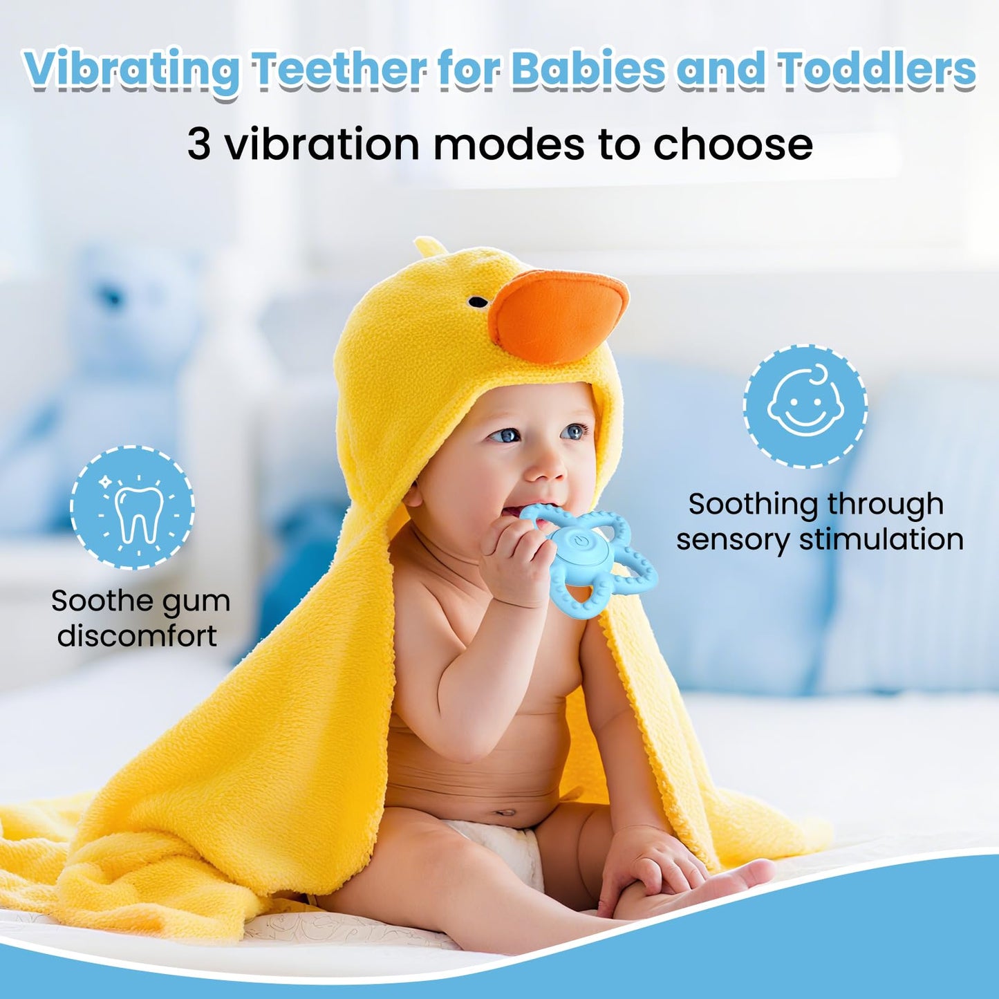 Vibrating Sensory Chew Toy - Dual Use Teethers for Babies 3-6 Months/6-18 Months & Autism Chew Toys, Baby Teething Toys with 3 Vibration Modes, Sensory Toys for Kids with Autism (Blue)