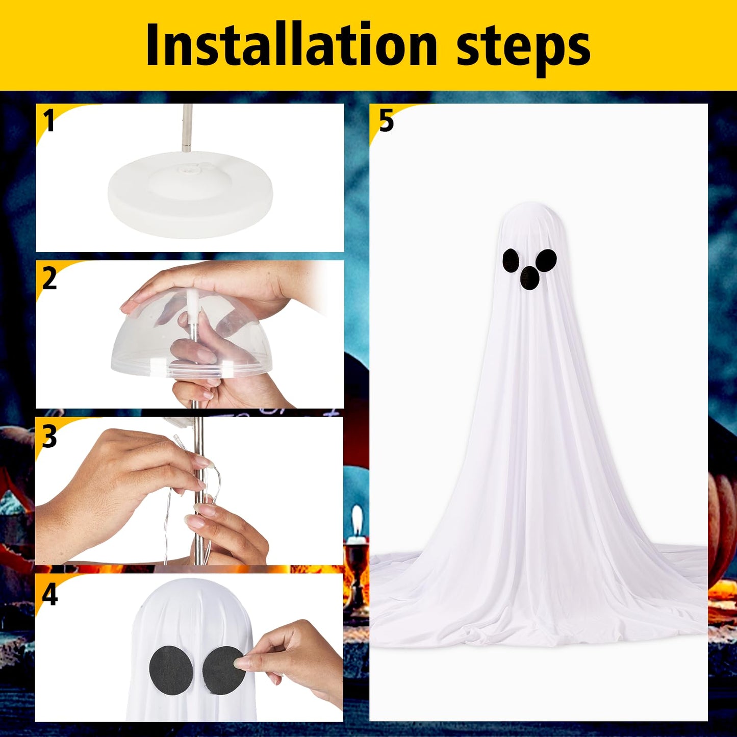 2Packs Halloween Decorations Outdoor,Halloweens Party Decoration Indoor,Spooky Ghost with Remote Control String Lights,Halloween-Ghost Lights for Porches Yards Gardens Lawn (Ghost Eyes)