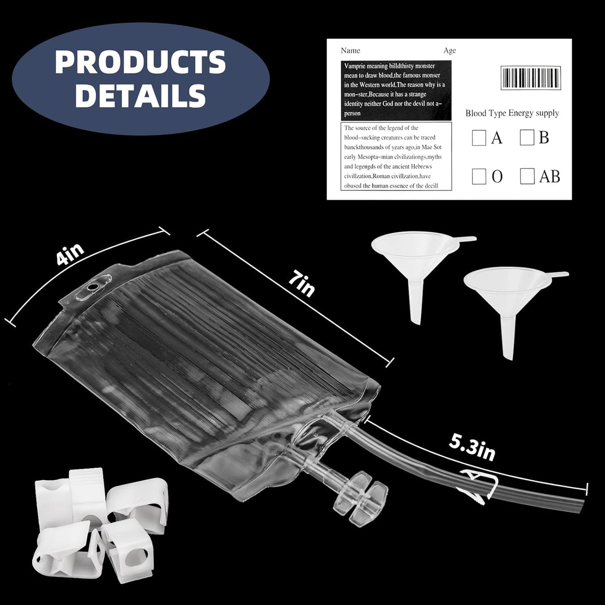 50 Pack Reusable Blood Bags for Drinks, Halloween Party Decorations, Vampire IV Drink Pouches for Masquerade, Zombie, Nurse Graduation Themes