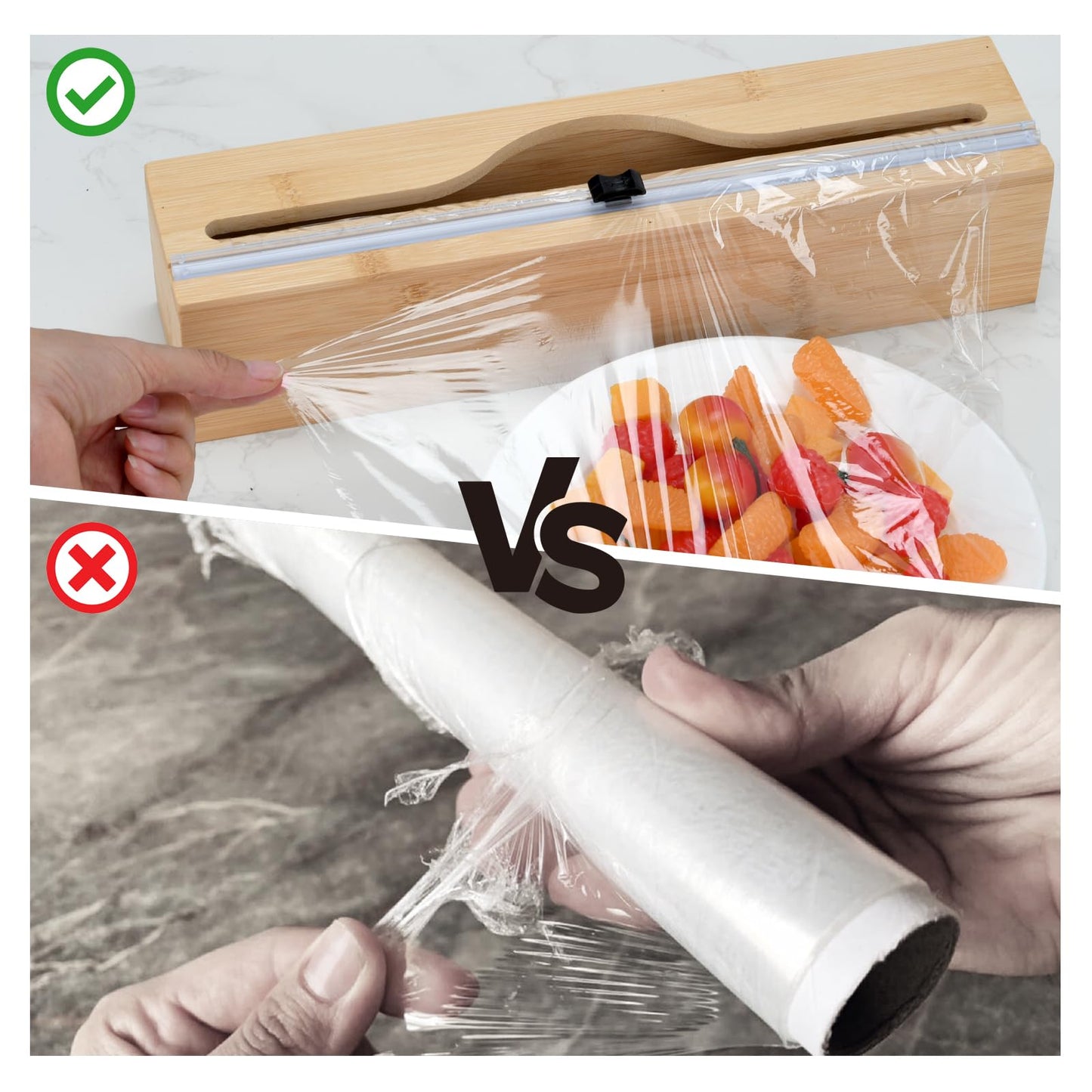 Plastic Wrap Dispenser with Cutter,Cling Wrap with Slide Cutter for Kitchen Storage Organization Holder for 12" Roll