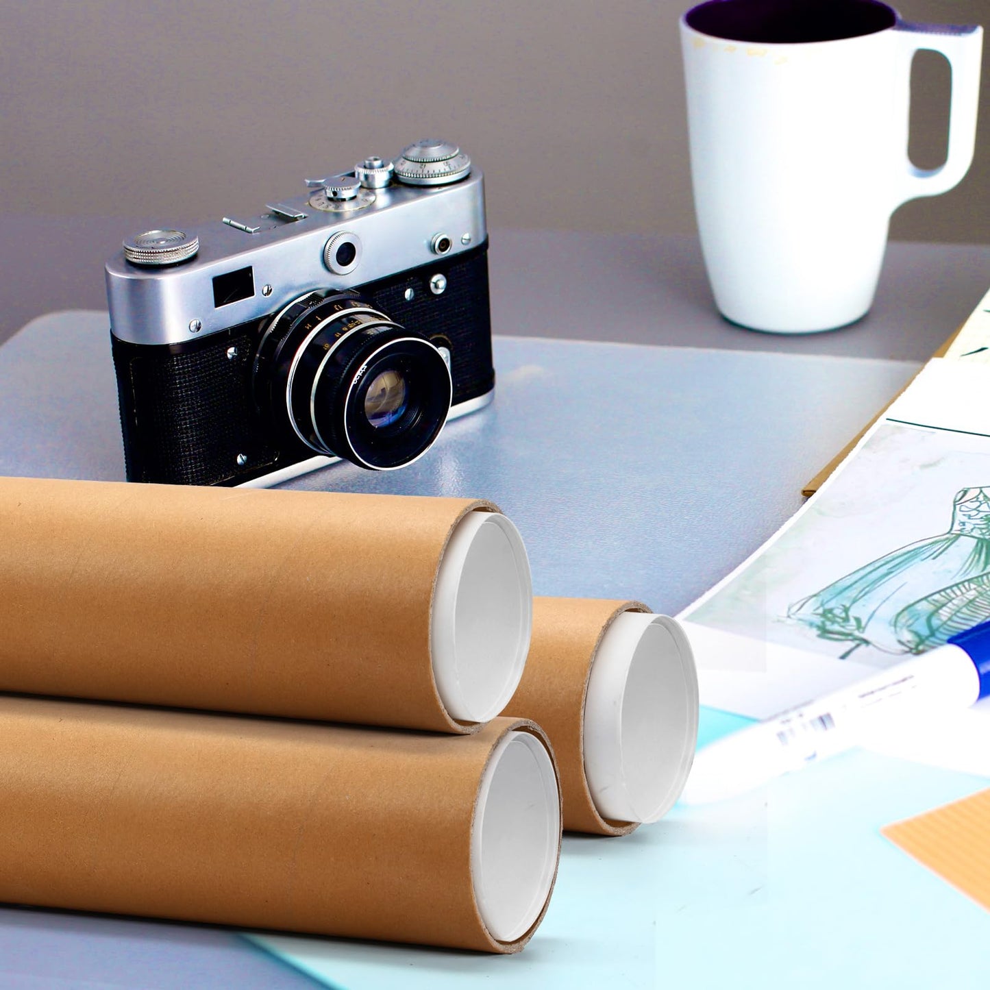 Dunzoom 2 Pack 4 x 36 Inch Mailing Tubes 0.12" Thick Kraft Paper Poster Tube with Plastic Caps for Mailing Storing Rolled Goods Storage of Art Craft Document