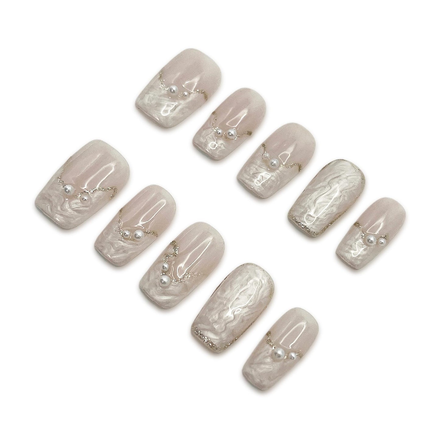Yabonica Handmade Press On Nails Short - Acrylic Fake Nails with Charm Design,10Pcs Nail Press Ons with Glue for Woman Girls (003, S)