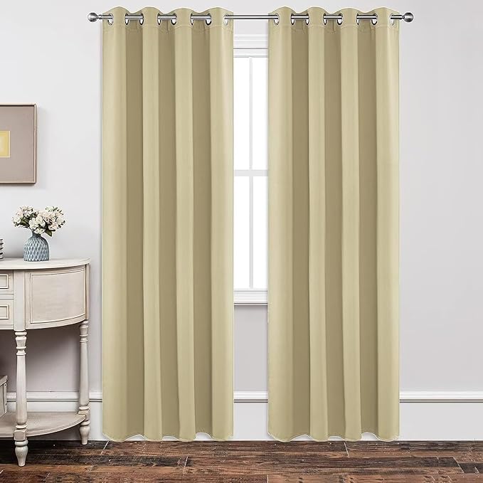 Joydeco Blackout Curtains 63 Inch Length 2 Panels Set, Thermal Insulated Long Curtains & Drapes 2 Burg, Room Darkening Grommet Drapes for Bedroom Living Room Windows (W42 x L63 Inch, Beige)